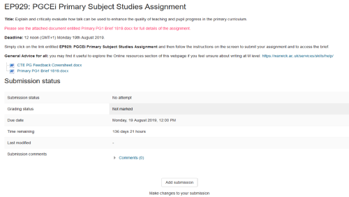Assignment submission interface