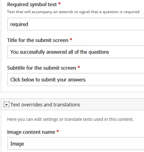Questionnaire screen shot