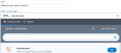 Screen shot of Questionnaire module
