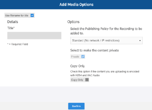 eStream Add Media dialogue box from within Moodle assignments