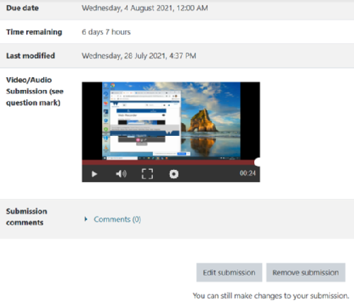 Successful eStream webrecorder submission in Moodle