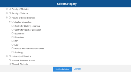 eStream select categories dialogue box