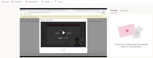 Microsoft Stream control recording access interface