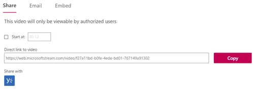 Microsoft Stream sharing options