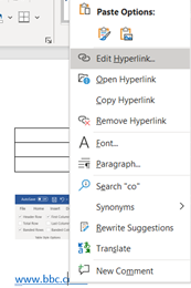 Edit link menu in Word