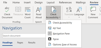 Word accessibility ribbon