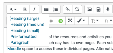 Paragraph styles menu in Moodle