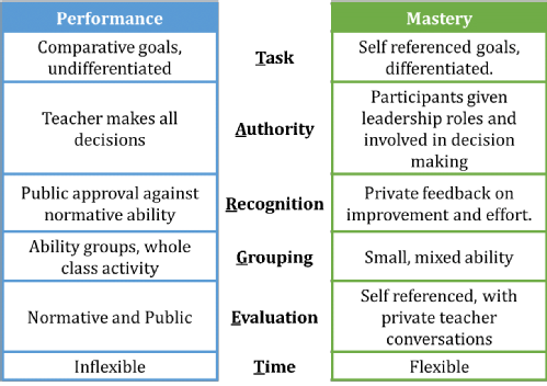 A description of the performance mastery model can be found in the paragraphs before and after the image.