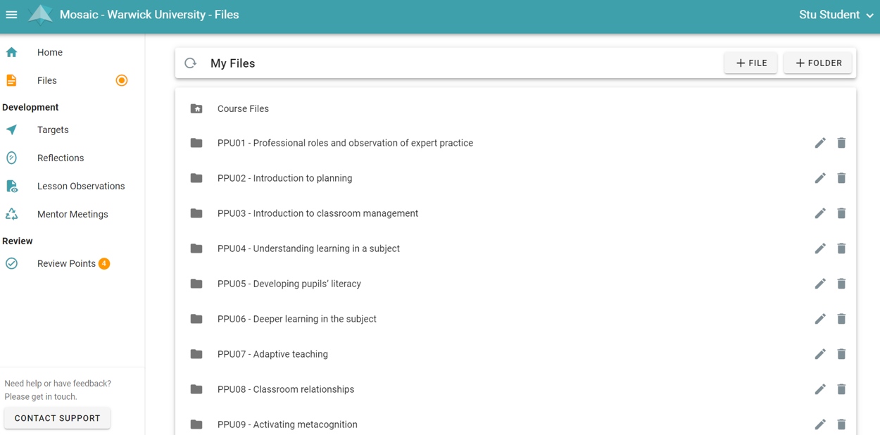 The My Files area in Mosaic showing a number of folders.