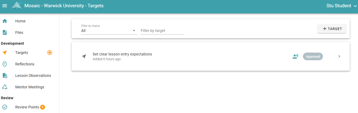 Targets section on Mosaic