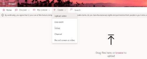 Upload a video interface in Microsoft Stream