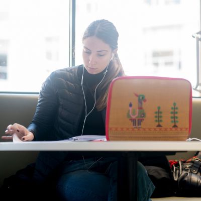 Female student sitting at a desk