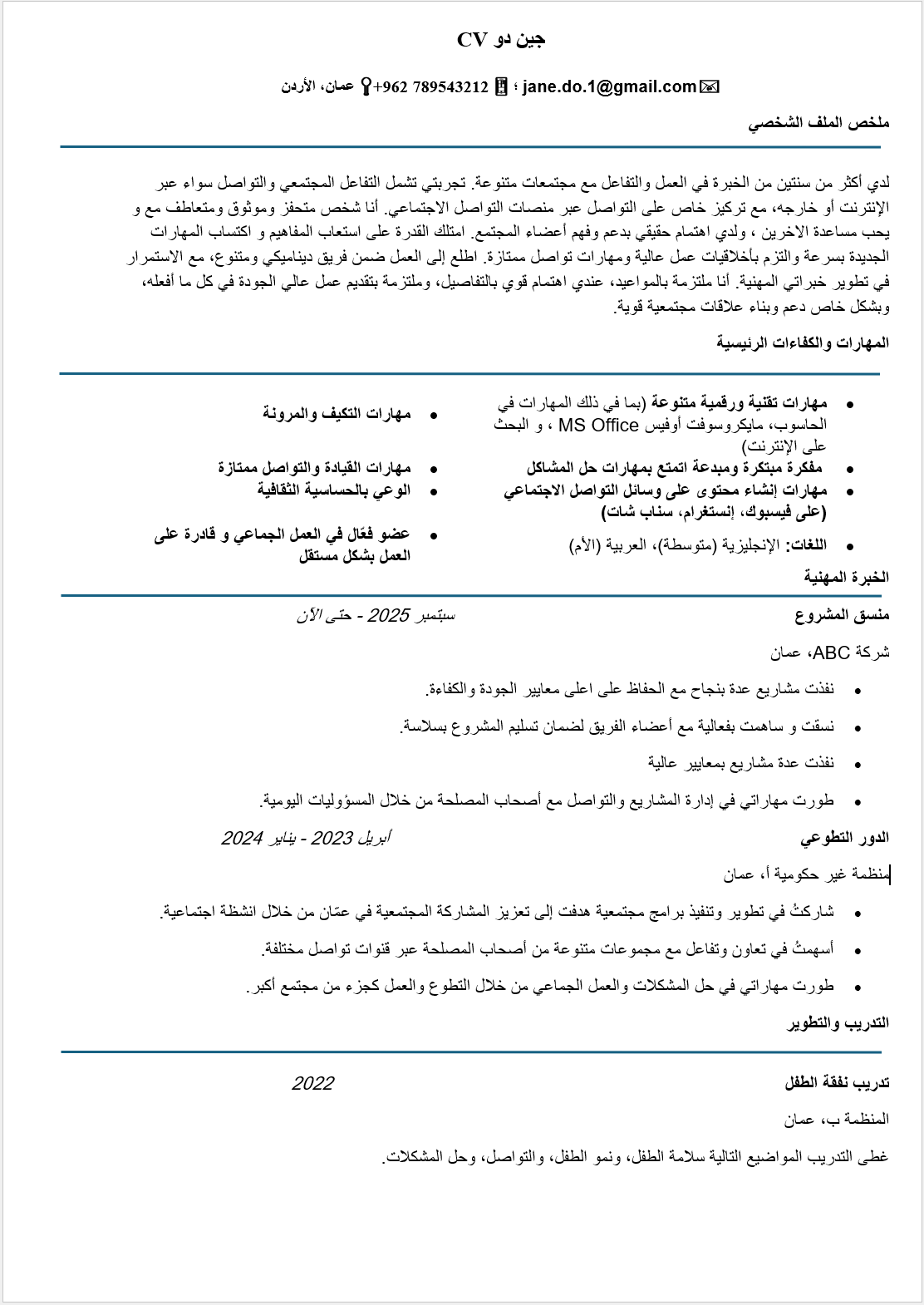 Example of what a CV could look like