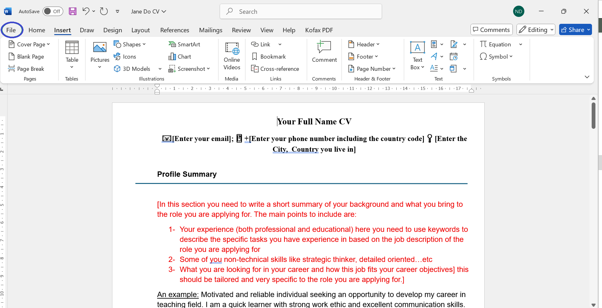 Step 1- Saving or Converting the MS Word template to PDF on a Computer