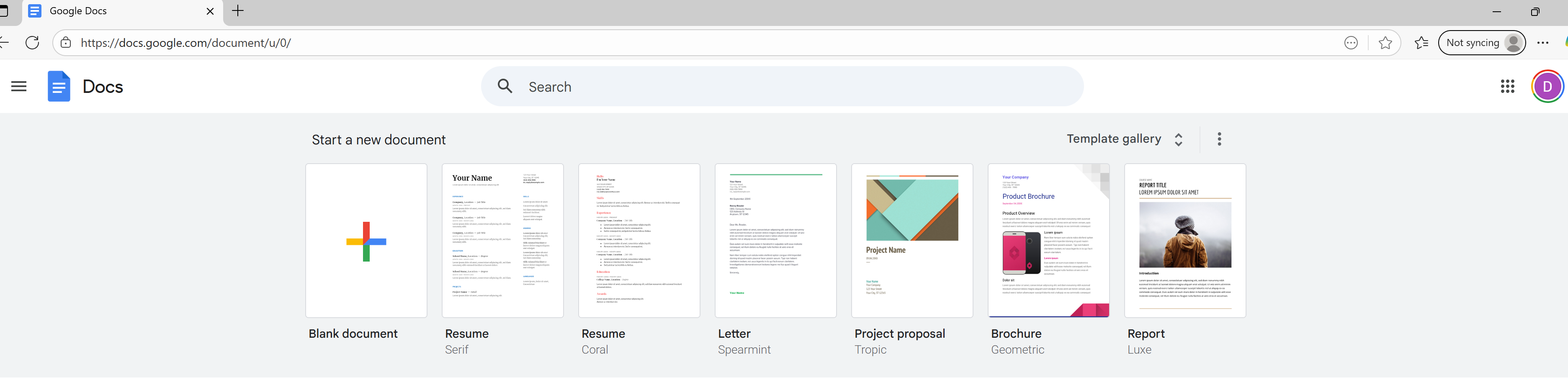 Accessing and opening a new document on Google Docs from a browser on a computer/laptop