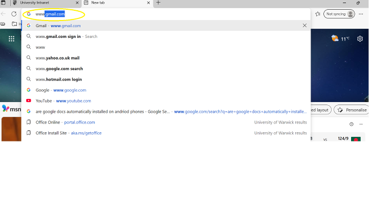 Accessing Gmail from the browser on a computer/laptop