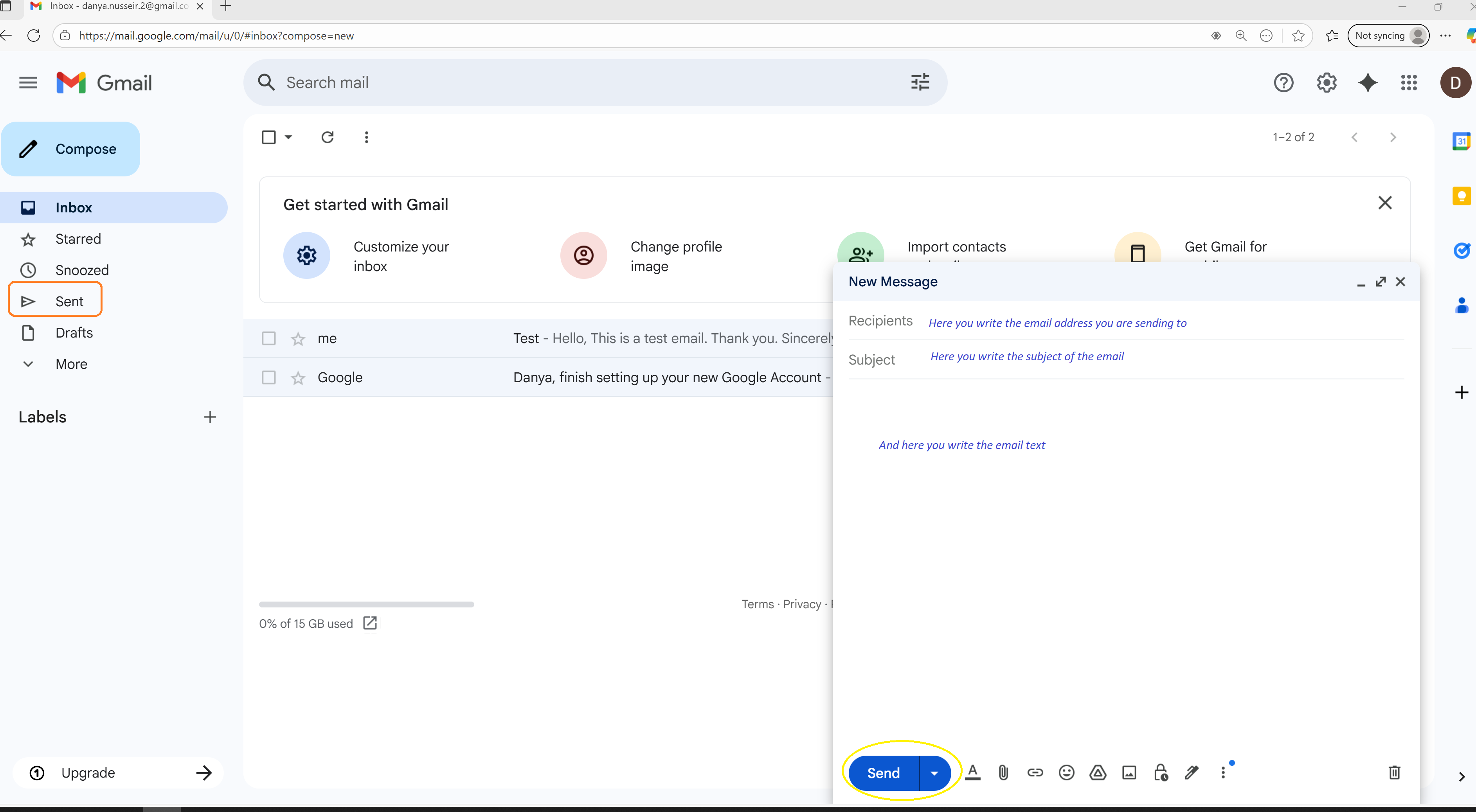 Writing or composing and sending an email
