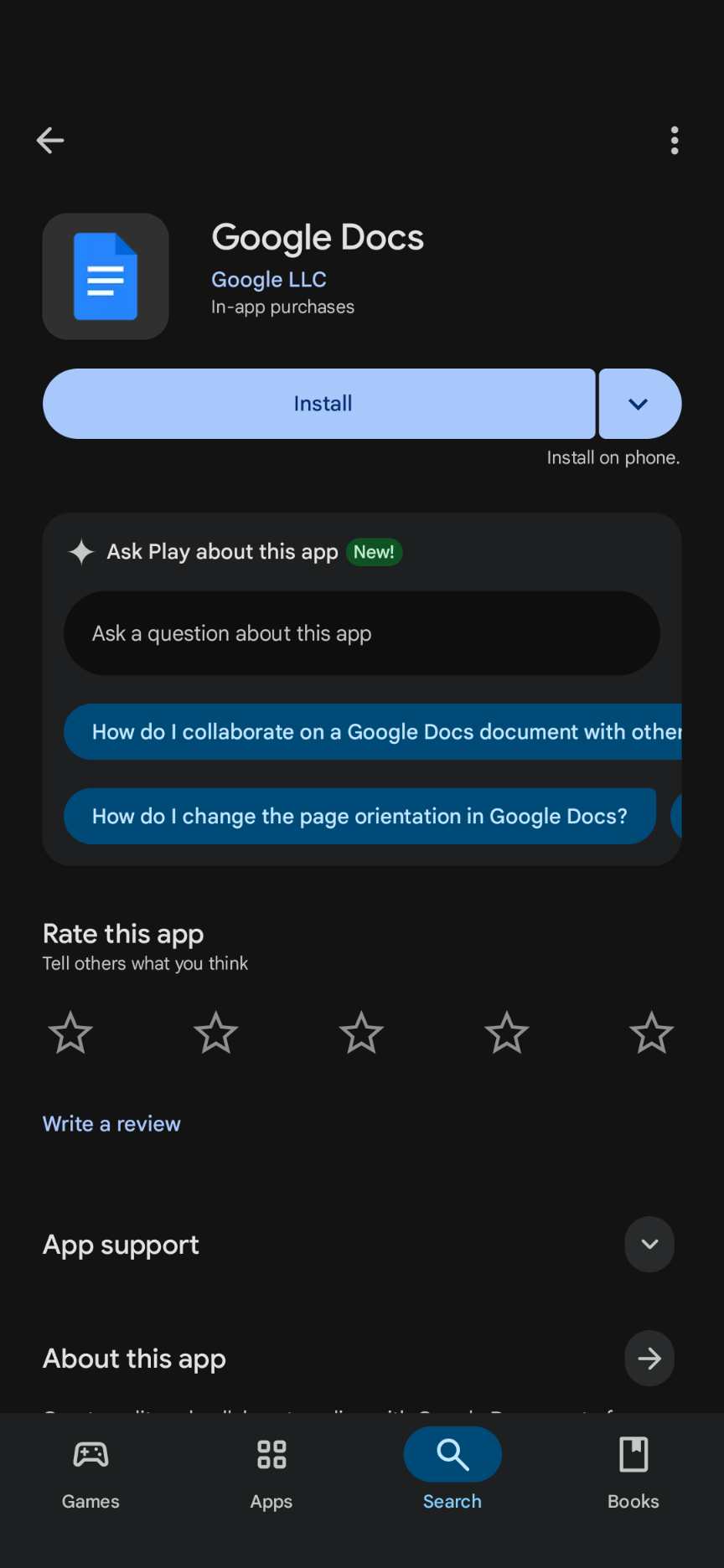Downloading or using Google Docs on mobile phone (andriod play store)