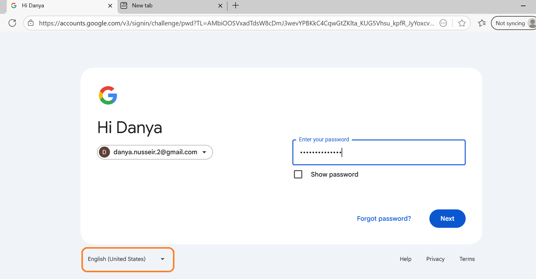Entering your Gmail or Google account password