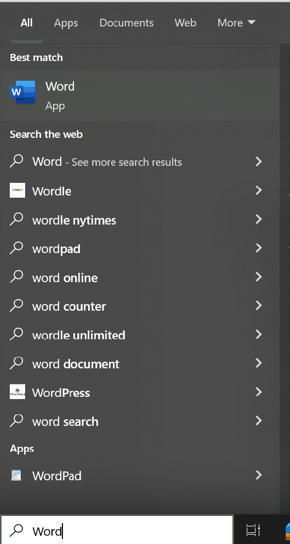  Searching and finding MS Word on laptop or computer