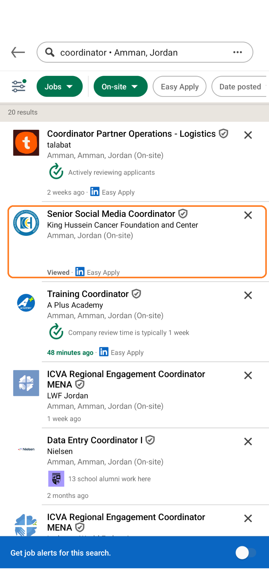 LinkedIn searching for jobs through mobile application- Step 3