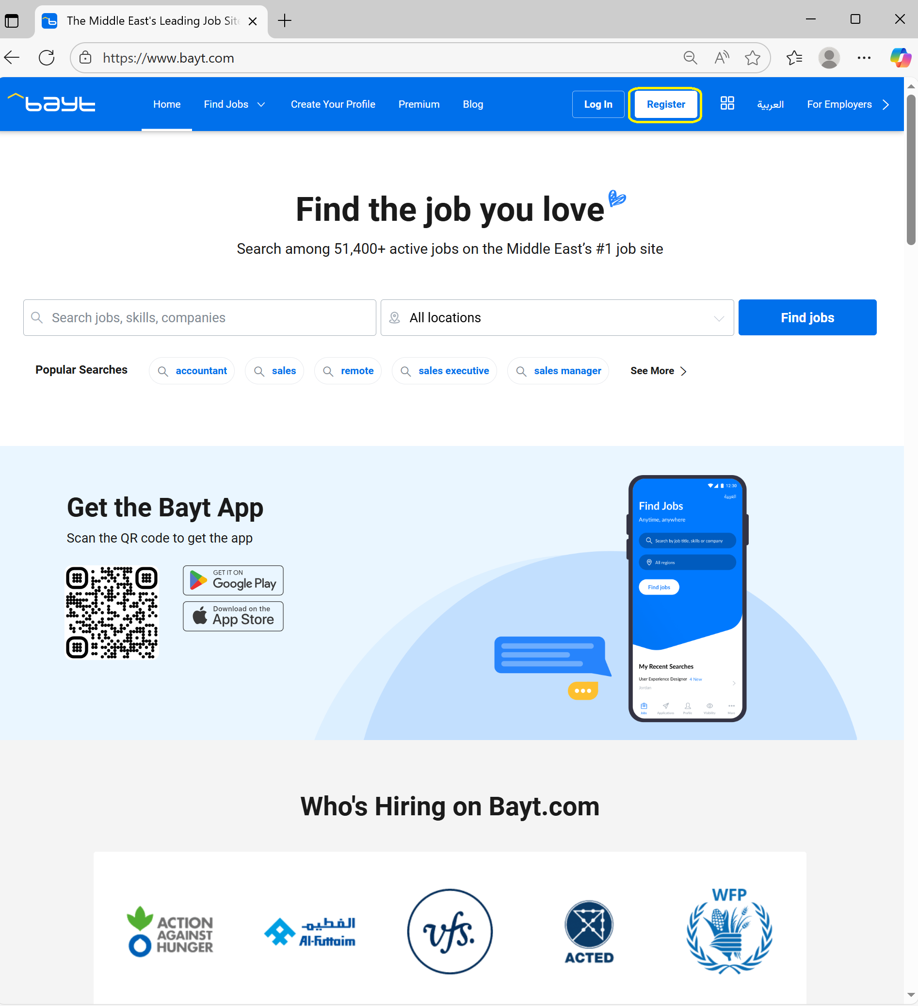Create an account on Bayt using the website- Step 1 and 2