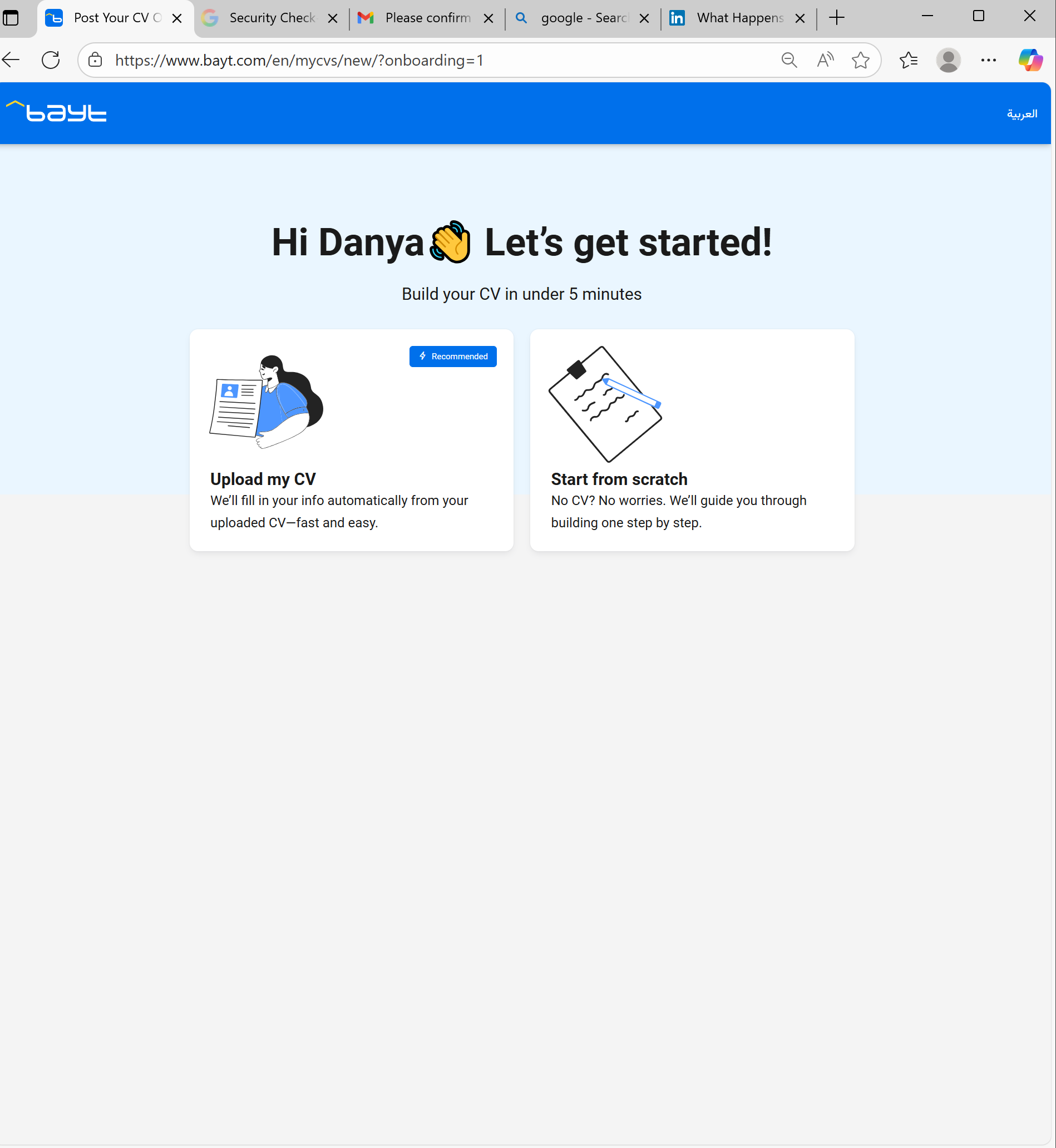 Step 5- Creating an account on Bayt- Using the website