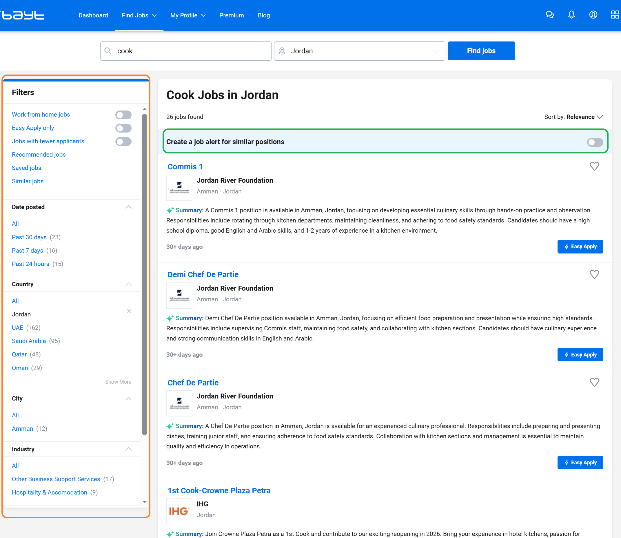 Setting up job alerts and notifications through job search on Bayt- Computer/laptop