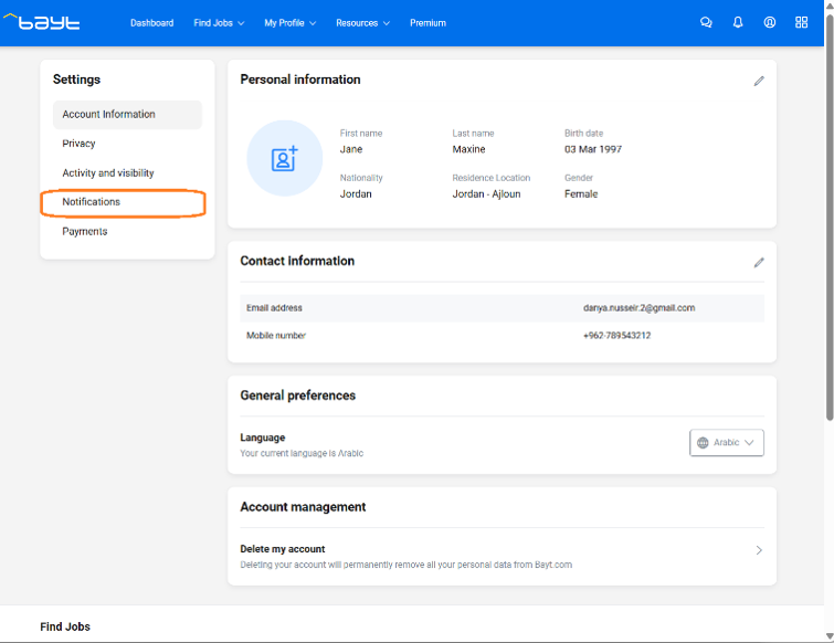 Step 2- Bayt job notifications and alerts- website (using computer/laptop)