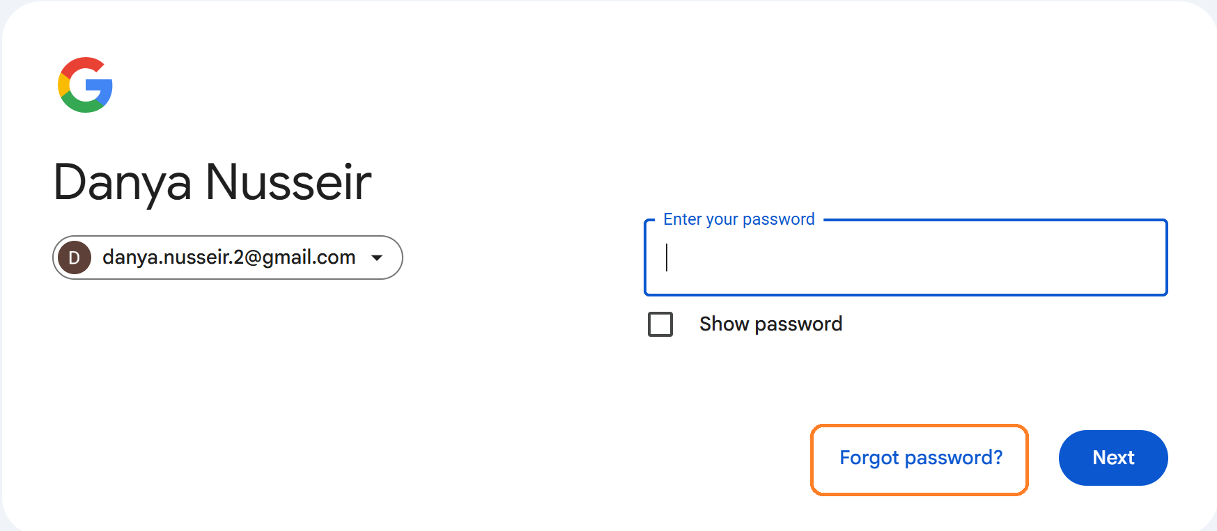 Forgot Gmail password - Step 1