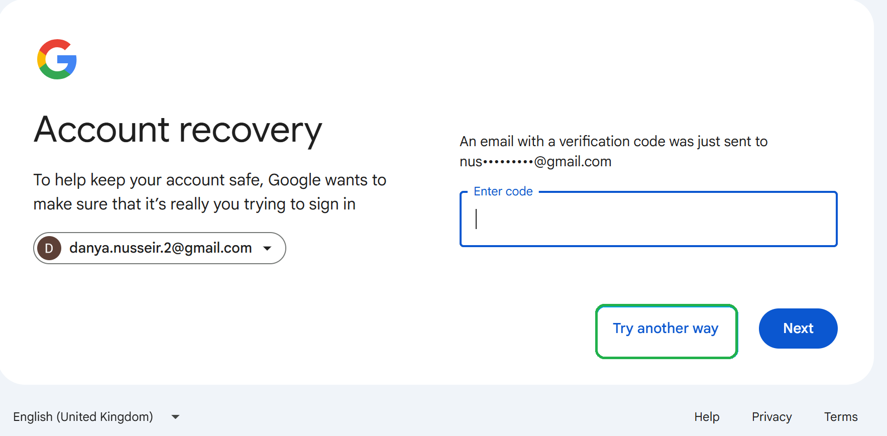 Forgot Gmail password - Step 2