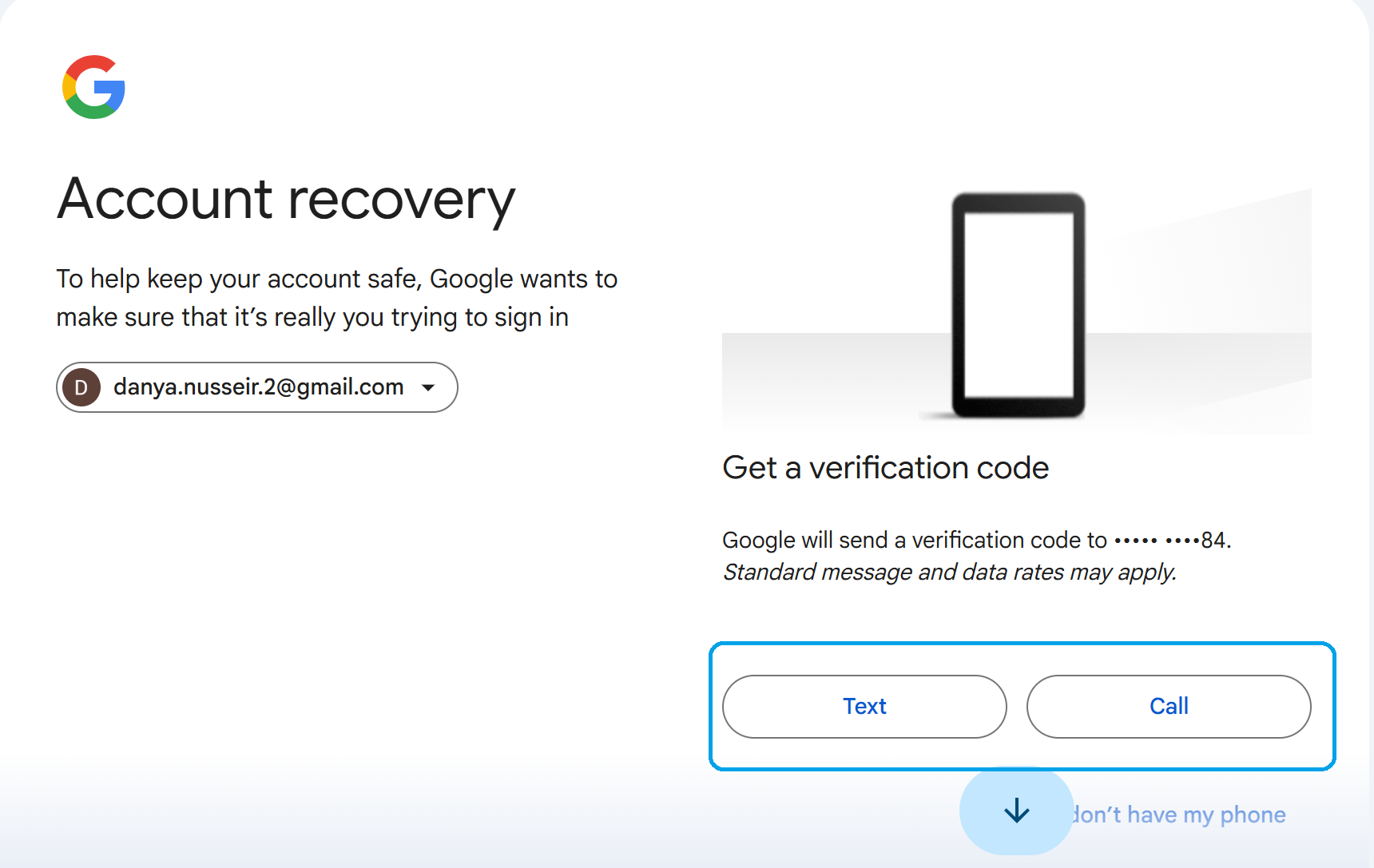 Forgot Gmail password - Step 3