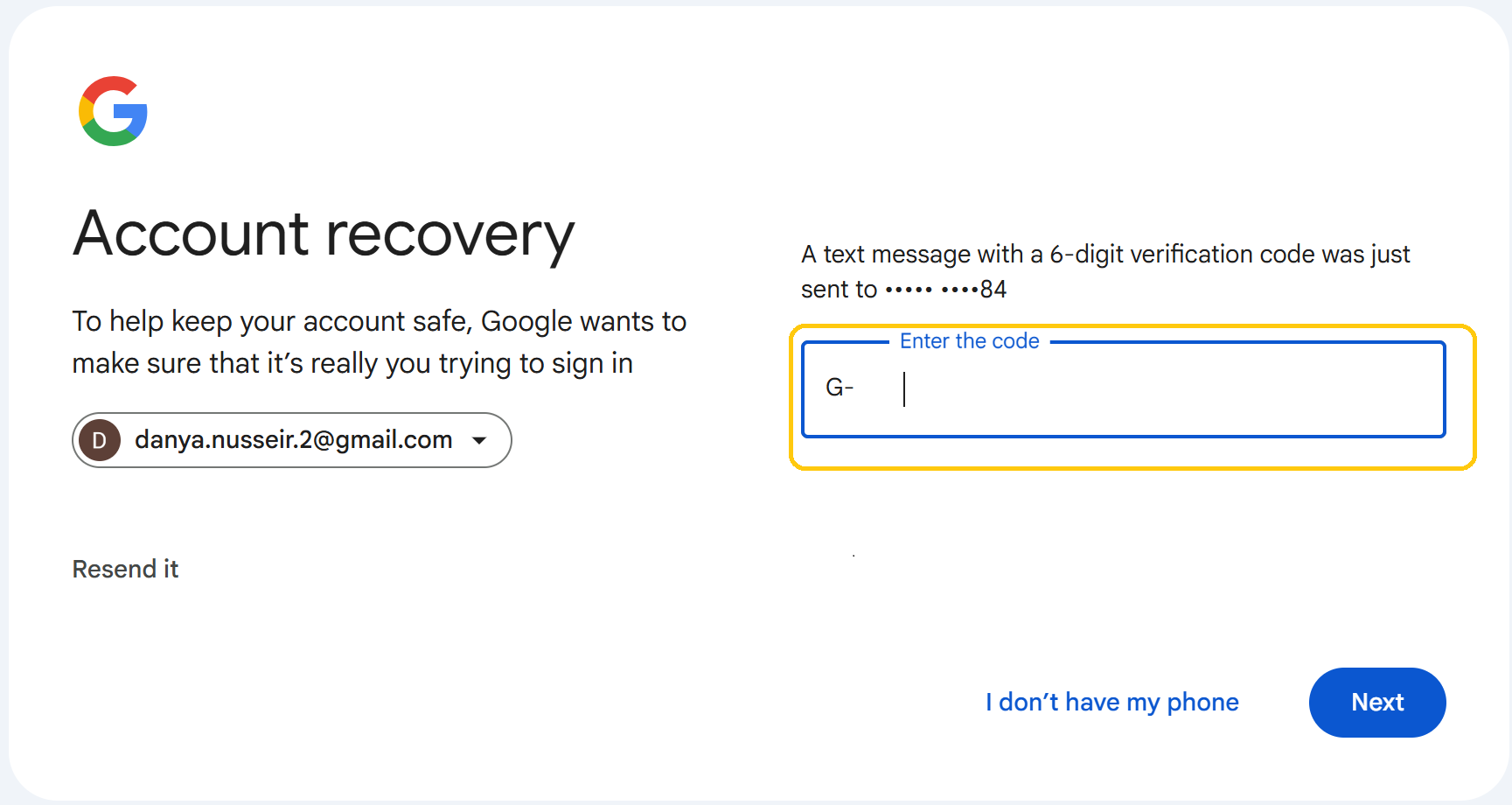 Forgot Gmail password - Step 4