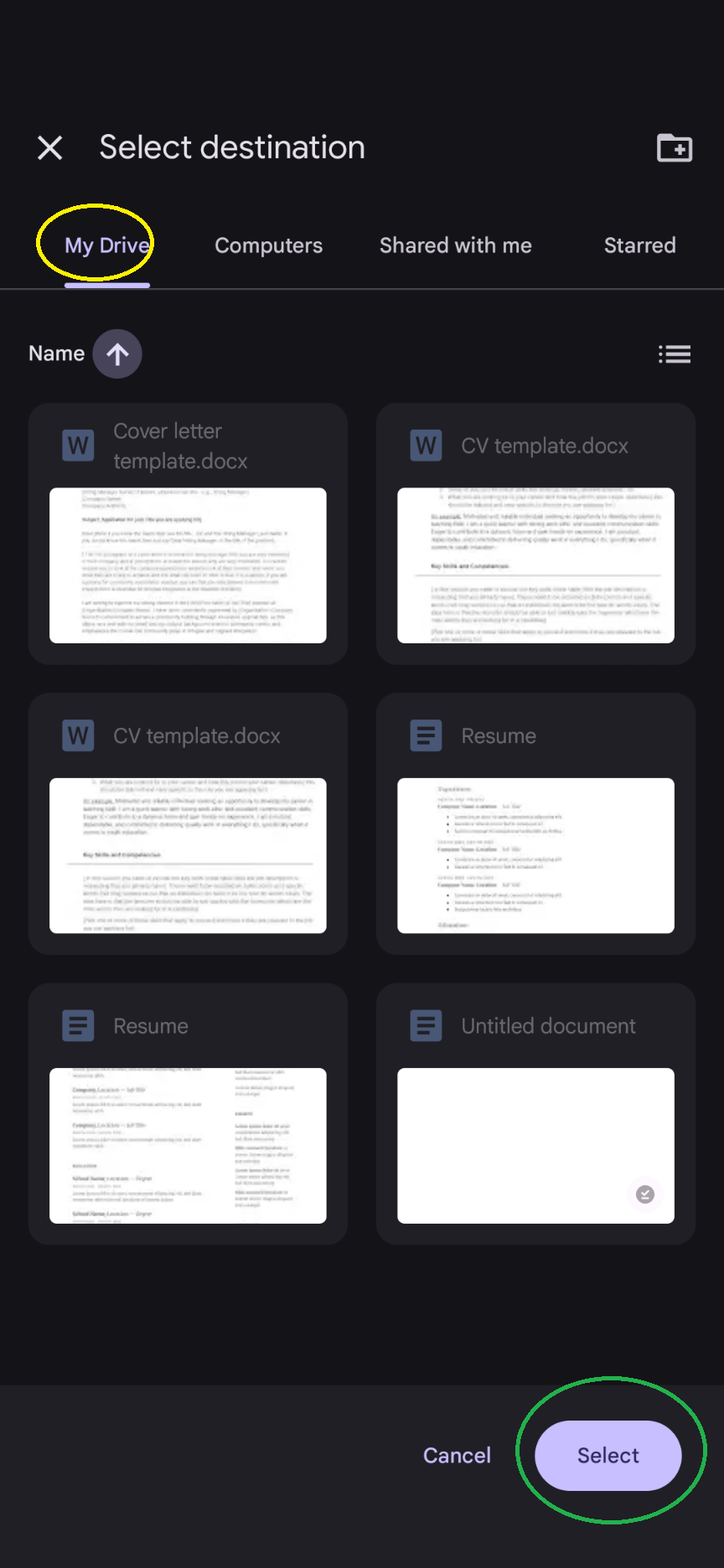 Step 4 - Change template copy location if needed on a mobile phone