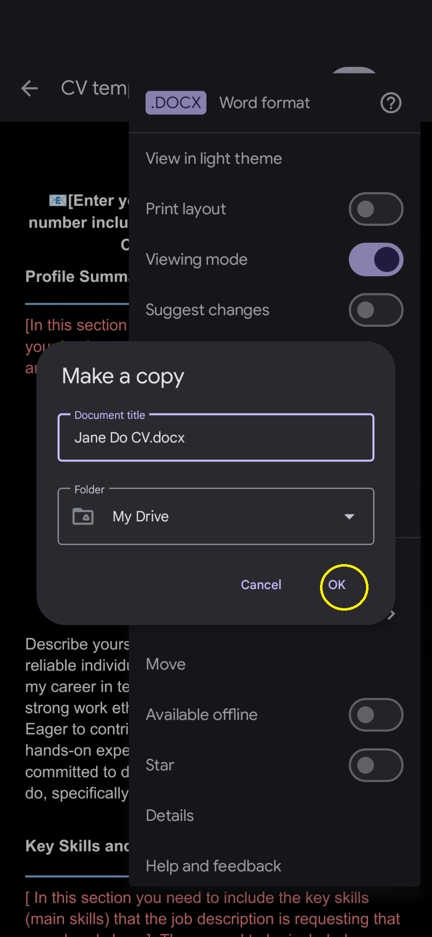 Step 5 - Check all information and create a copy on a mobile phone