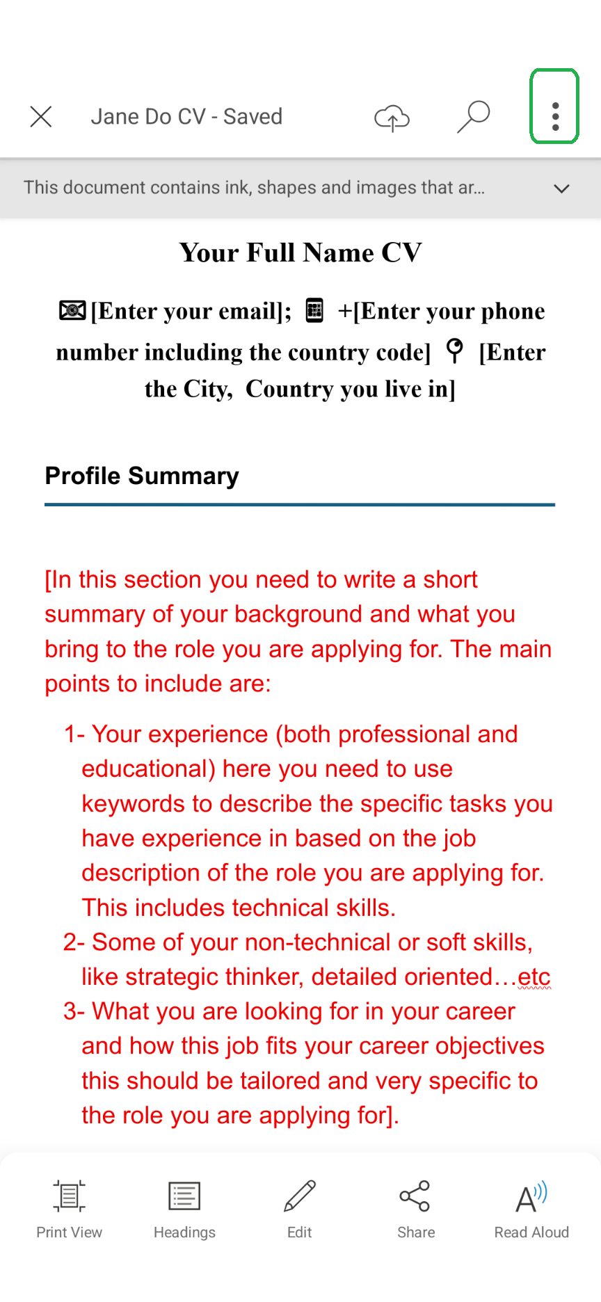 Saving or Converting your MS Word CV or Cover letter into PDF on a mobile (Step 1 of 3)