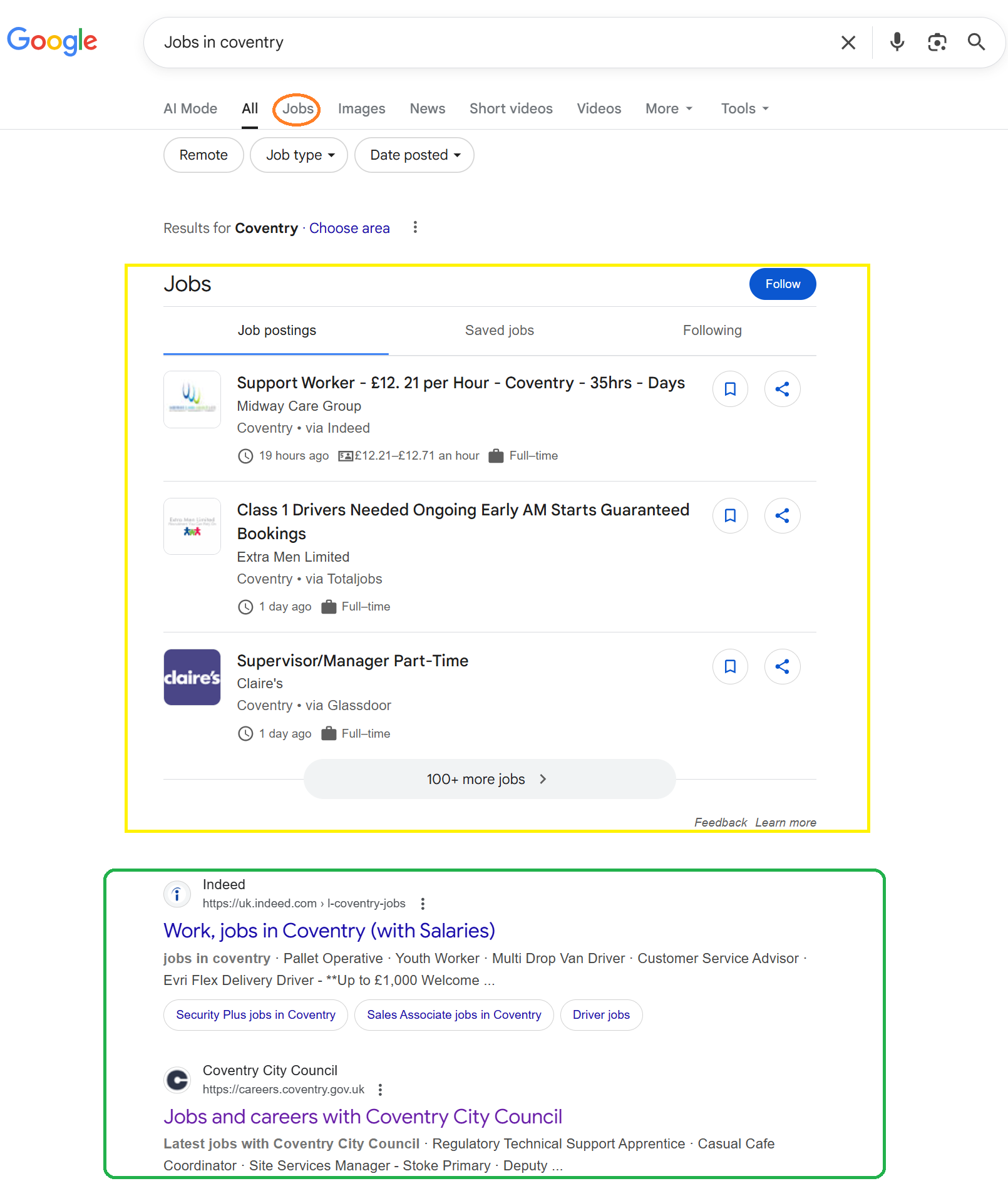 Search for jobs on Google
