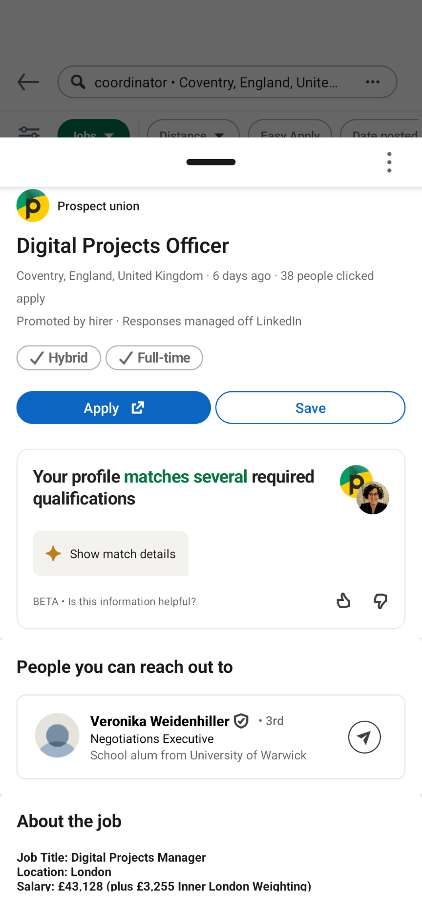 LinkedIn searching for jobs through mobile application- Step 5 (2 of 2)