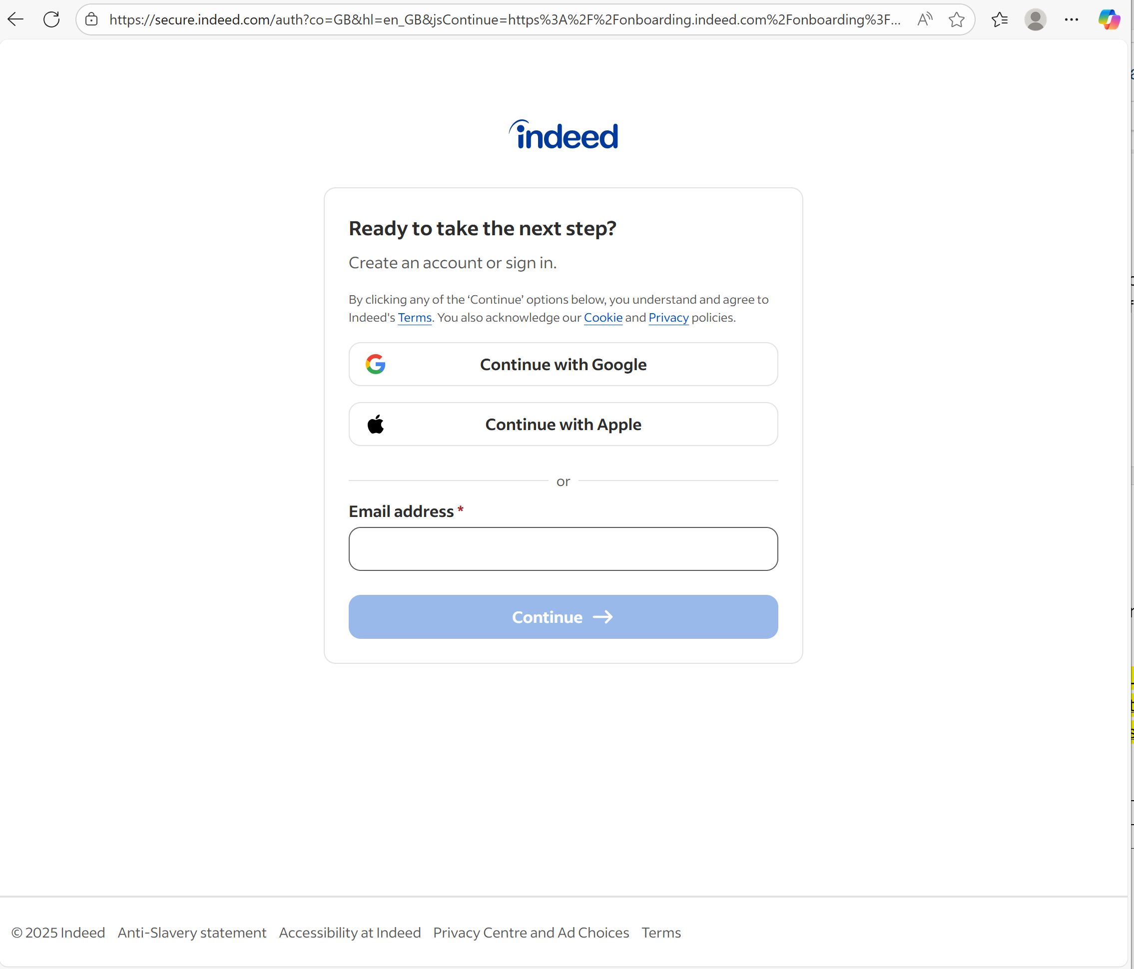 Step 2- Creating an account on Indeed