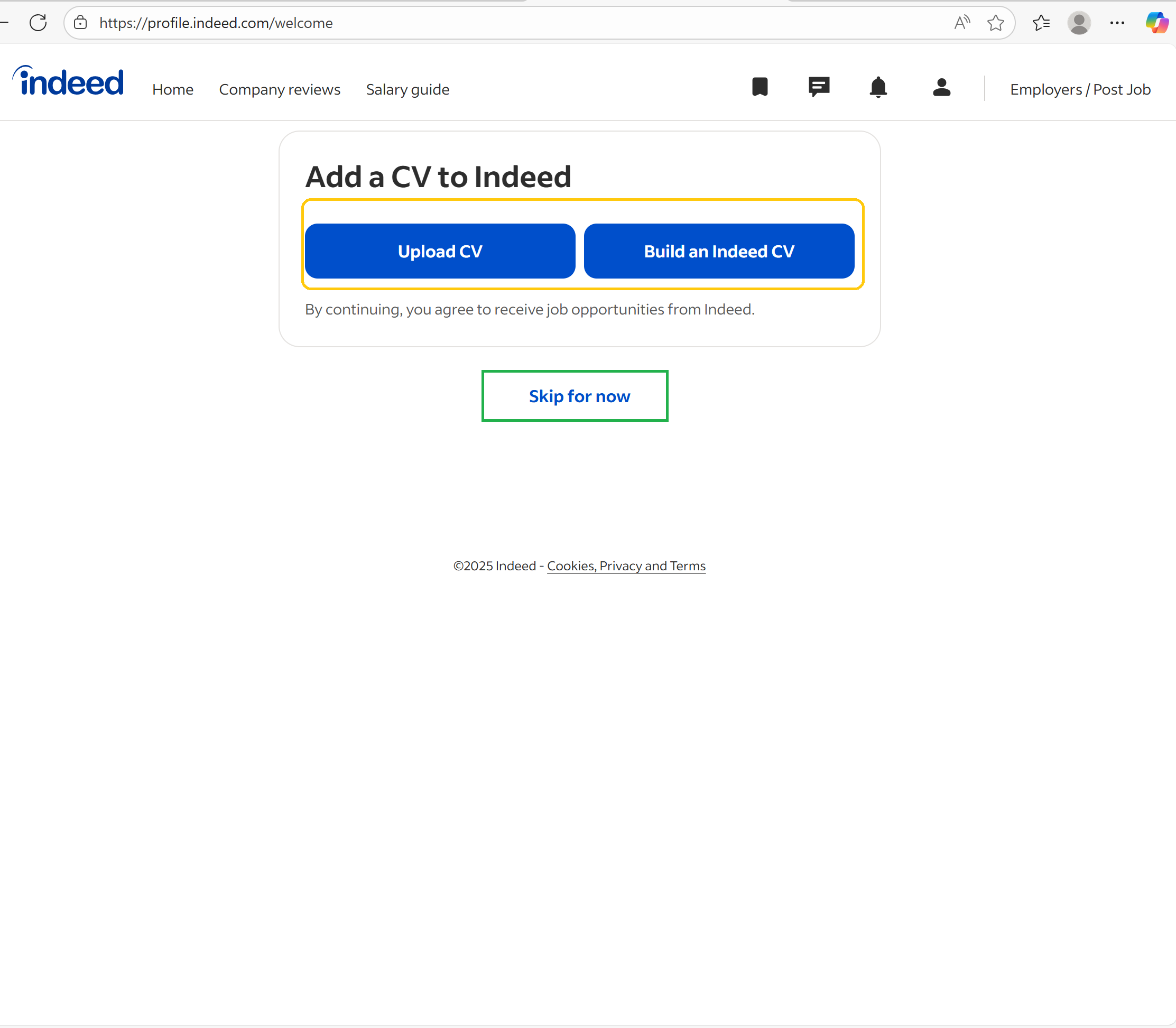 Step 7- Creating an account on Indeed