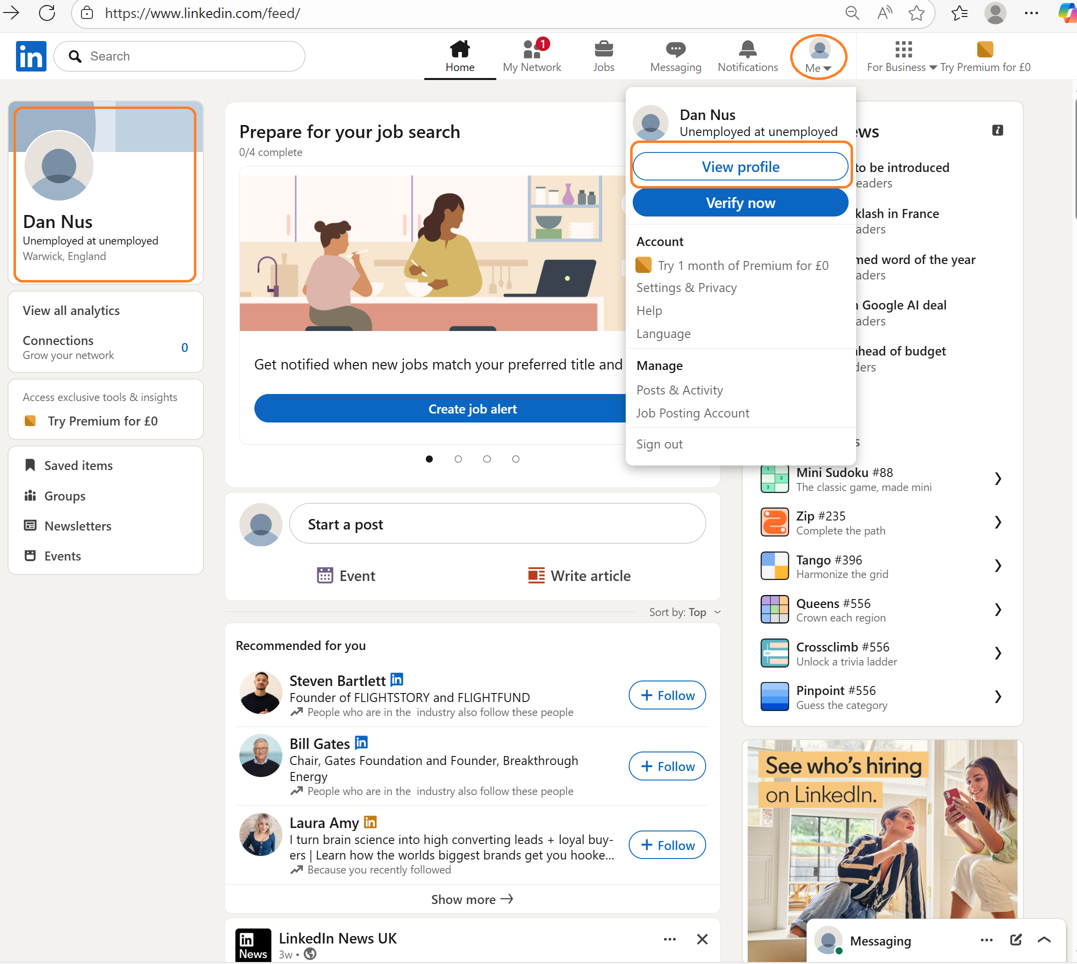 Accessing your LinkedIn profile from the website including computer/laptop