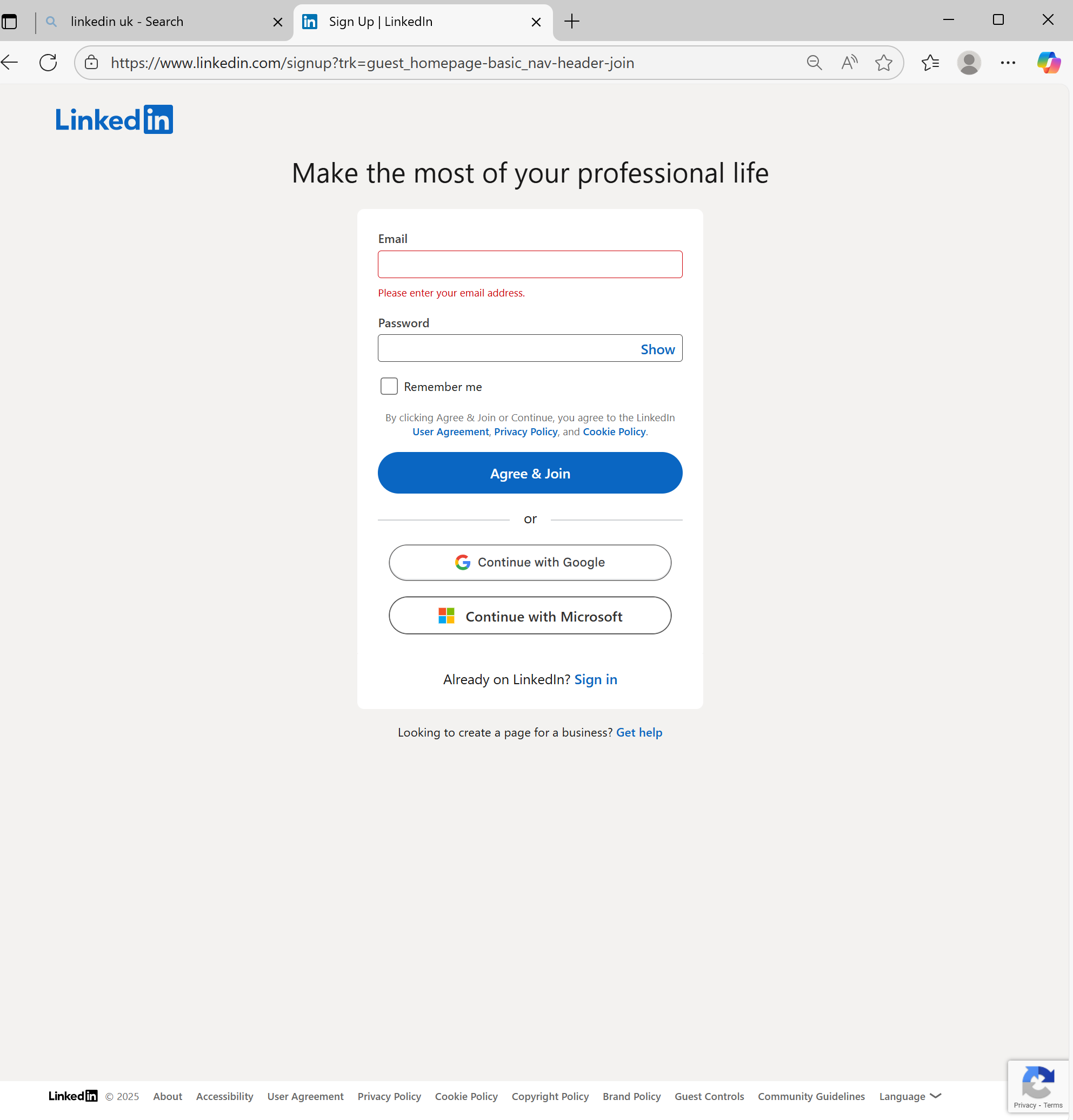 Step 2 & 3- Creating an account on LinkedIn