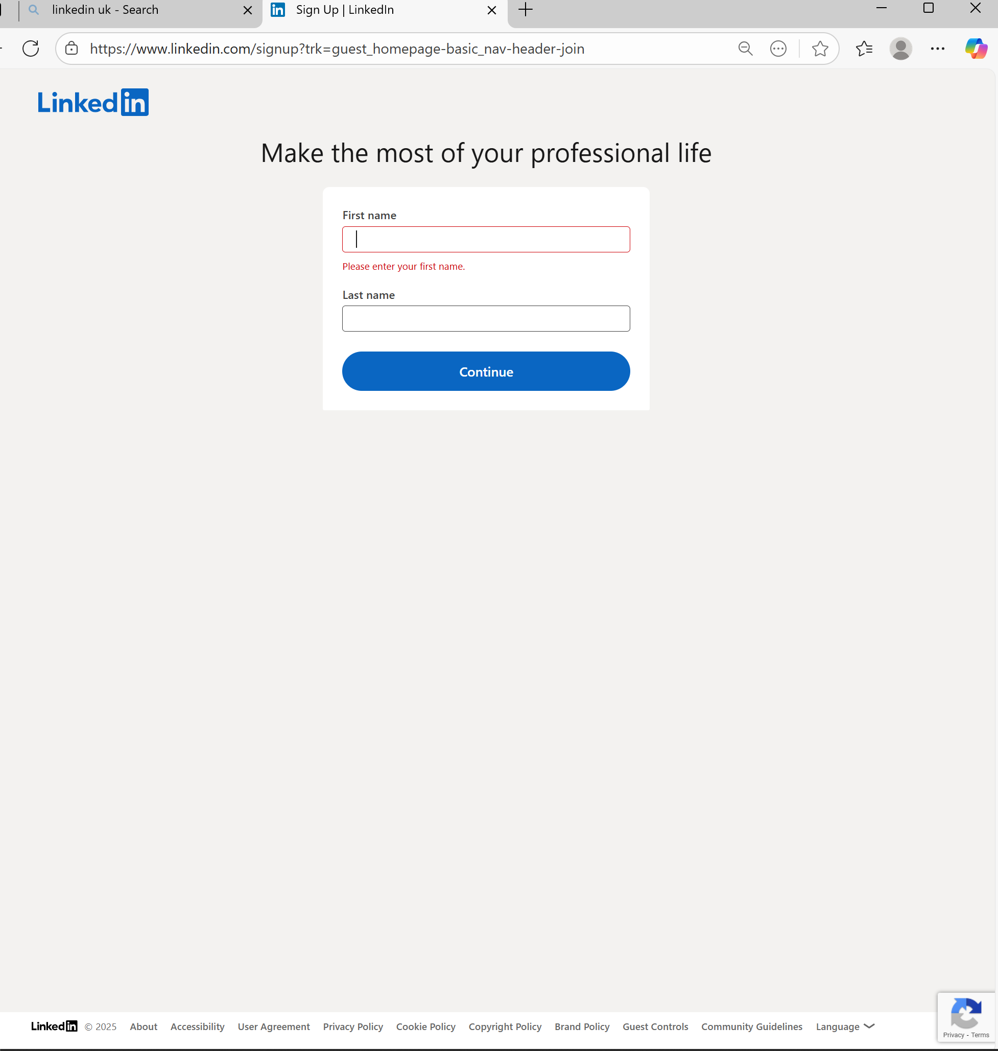 Step 4- Creating an account on LinkedIn