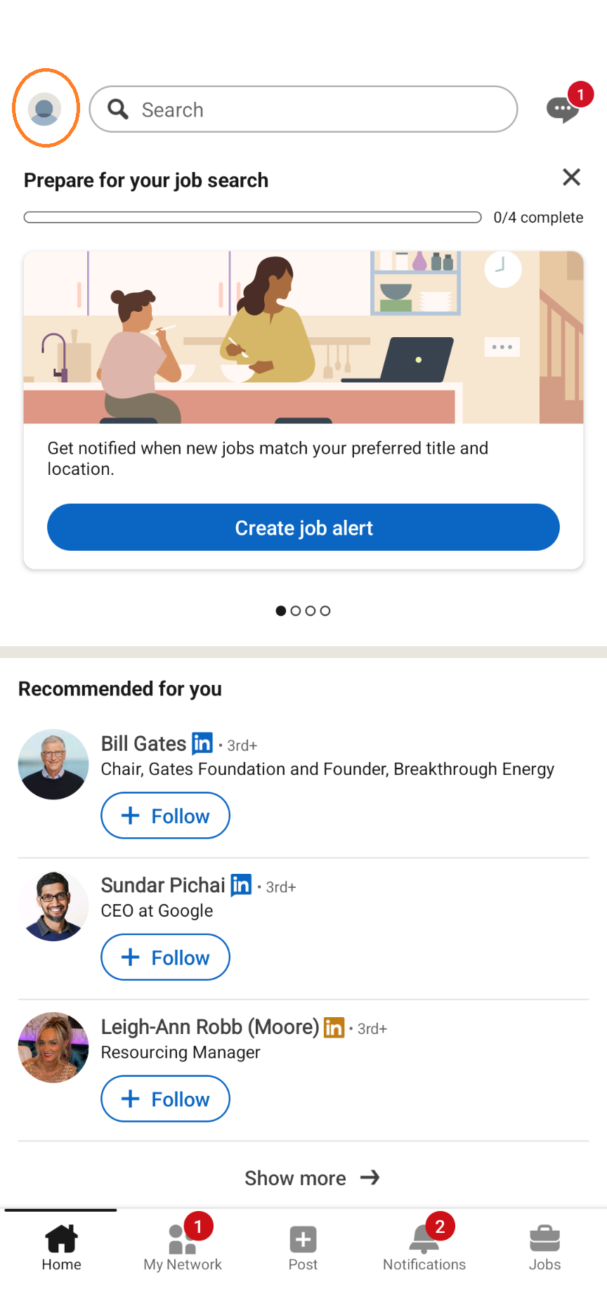 Accessing your LinkedIn profile from the mobile application (1 of 2)