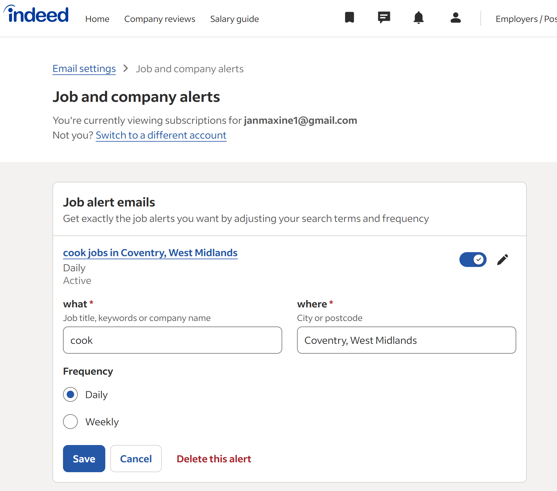 Step 5- Setting up job alerts on Indeed