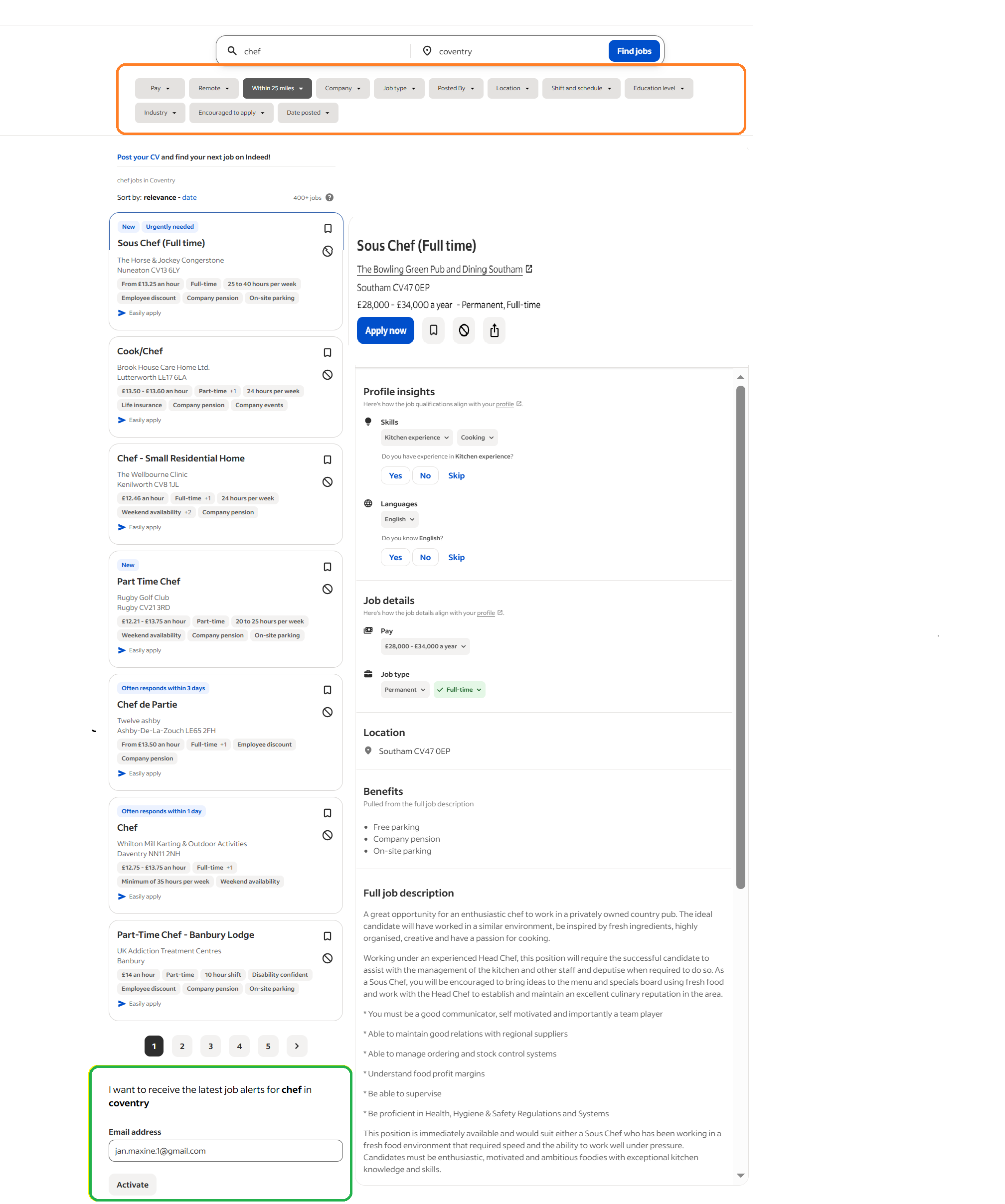 Setting up job alerts and notifications through job search on Indeed through website (computer/laptop)