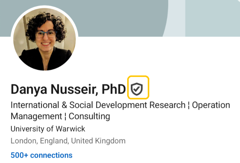 Verified profile on LinkedIn
