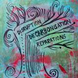 Event logo - watercolour green, blue, and red background with line drawing of a tree