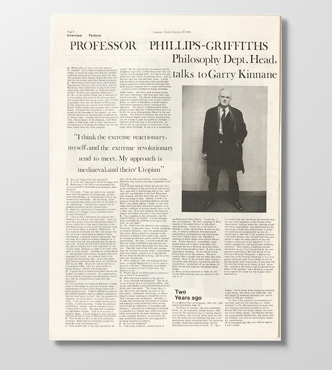 Article with Phillips-Griffiths in the Warwick Boar