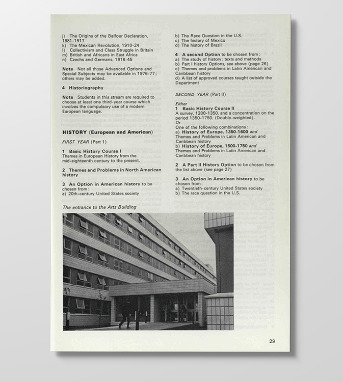 Information about the Arts Building 1974